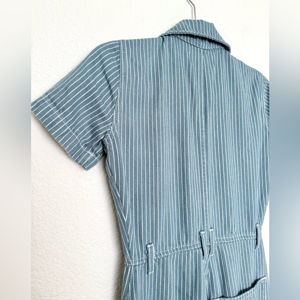 Reformation Cassidy Denim Jean Striped Zip Jumpsuit - Picture 7 of 7